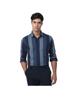 Mufti - Men Navy Blue Stripes Slim Fit Shirt