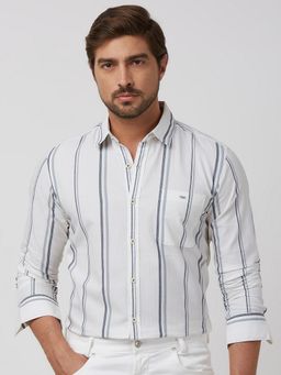 Mufti - Men White Stripes Slim Fit Shirt