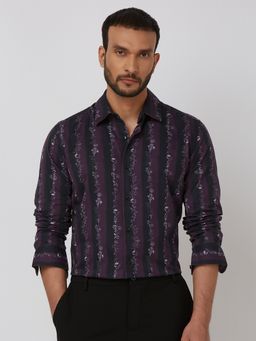 Mufti - Men Purple Stripes Slim Fit Shirt