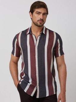 Mufti - Men Multi-Color Stripes Slim Fit Shirt