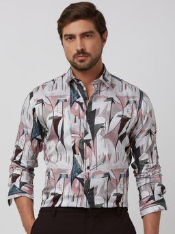 Mufti - Men Pink Abstract Slim Fit Shirt