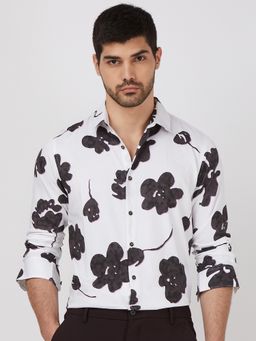 Mufti - Men White Floral Slim Fit Shirt