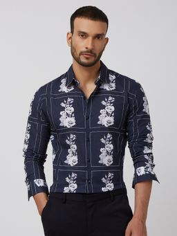 Mufti - Men Navy Blue Floral Slim Fit Shirt