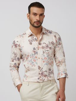 Mufti - Men Beige Floral Slim Fit Shirt