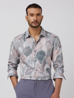Mufti - Men Grey Abstract Slim Fit Shirt