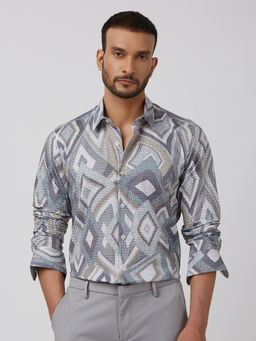 Mufti - Men Grey Geometric Slim Fit Shirt