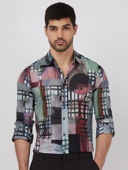 Mufti - Men Multi-Color Abstract Slim Fit Shirt