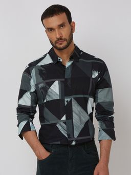 Mufti - Men Black Abstract Slim Fit Shirt