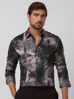 Mufti - Men Charcoal Abstract Slim Fit Shirt