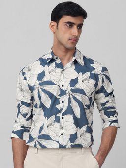 Mufti - Men Teal Floral Slim Fit Shirt