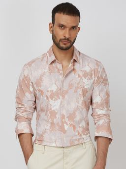 Mufti - Men Pink Abstract Slim Fit Shirt