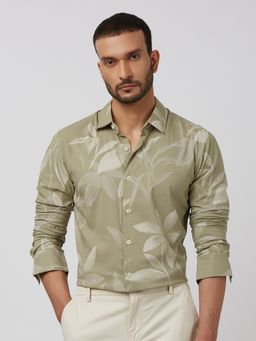 Mufti - Men Olive Floral Slim Fit Shirt