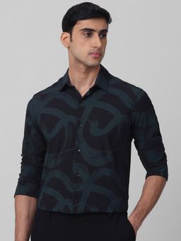 Mufti - Men Navy Blue Abstract Slim Fit Shirt