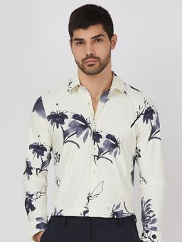 Mufti - Men Off White Floral Slim Fit Shirt