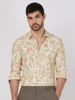 Mufti - Men Beige Abstract Slim Fit Shirt