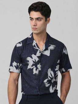 Mufti - Men Navy Blue Floral Relaxed Fit Shirt