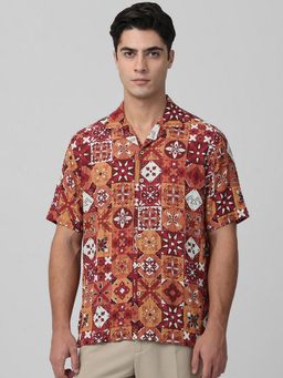 Mufti - Men Rust Geometric Relaxed Fit Shirt