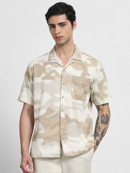 Mufti - Men Beige Tie & Dye Relaxed Fit Shirt