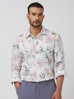 Mufti - Men White Floral Slim Fit Shirt