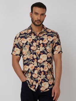 Mufti - Men Navy Blue Floral Slim Fit Shirt