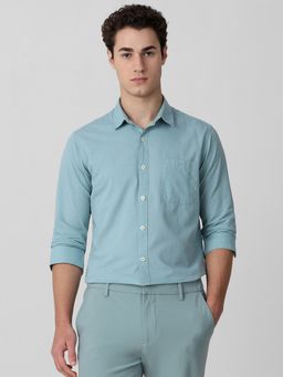 Mufti - Men Turquoise Solid Slim Fit Shirt