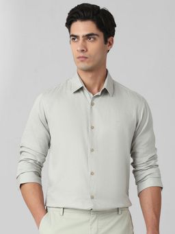 Mufti - Men Grey Self Design Slim Fit Shirt