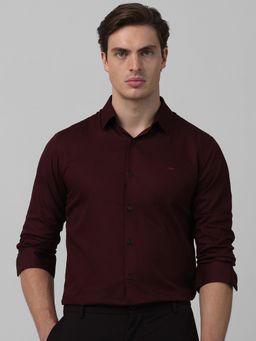 Mufti - Men Maroon Self Design Slim Fit Shirt