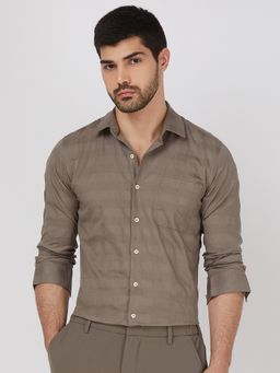 Mufti - Men Taupe Self Design Slim Fit Shirt