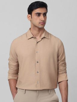 Mufti - Men Khaki Textured Slim Fit Shirt