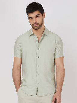 Mufti - Men Green Textured Slim Fit Shirt