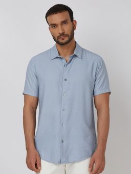 Mufti - Men Blue Textured Slim Fit Shirt