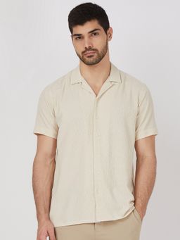 Mufti - Men Beige Textured Relaxed Fit Shirt
