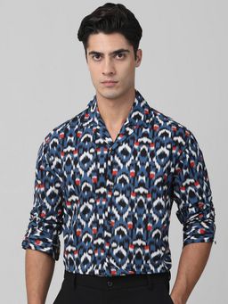 Mufti - Men Navy Blue Geometric Relaxed Fit Shirt