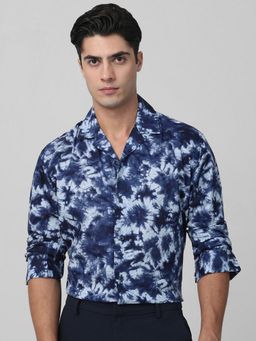 Mufti - Men Navy Blue Tie & Dye Relaxed Fit Shirt