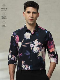 Mufti - Men Black Floral Slim Fit Shirt