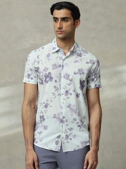 Mufti - Men Lavender Floral Slim Fit Shirt