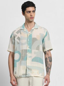 Mufti - Men White Abstract Relaxed Fit Shirt