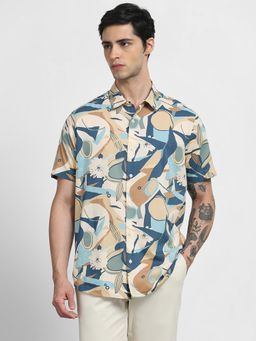 Mufti - Men Cream Abstract Slim Fit Shirt