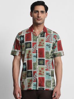 Mufti - Men Olive Printed Relaxed Fit Shirt