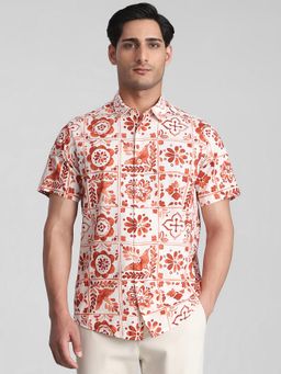 Mufti - Men Rust Printed Slim Fit Shirt