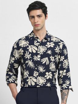 Mufti - Men Navy Blue Floral Slim Fit Shirt