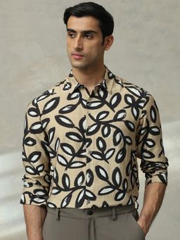 Mufti - Men Beige Printed Slim Fit Shirt