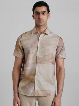 Mufti - Men Beige Abstract Slim Fit Shirt