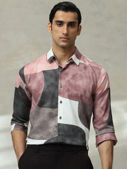 Mufti - Men Mauve Abstract Slim Fit Shirt