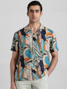 Mufti - Men Beige Abstract Relaxed Fit Shirt