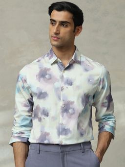 Mufti - Men Lavender Abstract Slim Fit Shirt