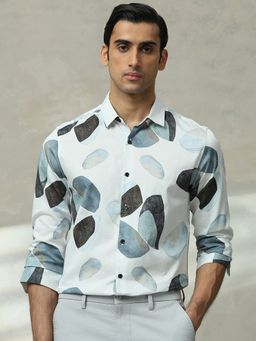 Mufti - Men White Abstract Slim Fit Shirt