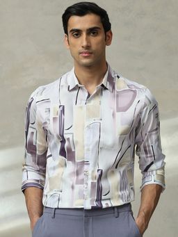 Mufti - Men Purple Abstract Slim Fit Shirt