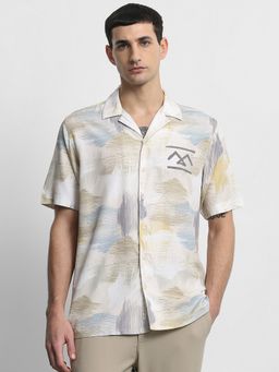 Mufti - Men Beige Abstract Relaxed Fit Shirt