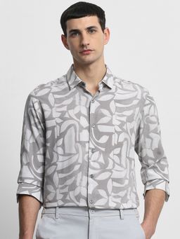 Mufti - Men Grey Abstract Slim Fit Shirt